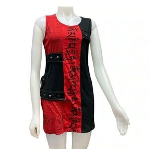 Leopards & Roses Made  In Nepal Black Red Mini Sleeveless Dress Size Medium